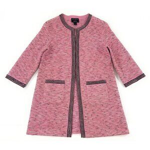St John Womens Tweed Long Jacket Size 4 Boucle Knit Topper Cardigan Pink